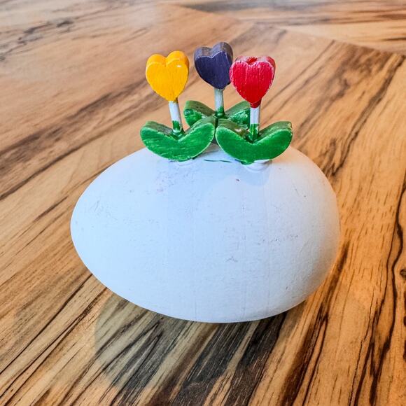 1980s Vintage Dept 56 Wooden Easter Eggs w Tulips-Set of 6-Original Box-Spring - Picture 8 of 10